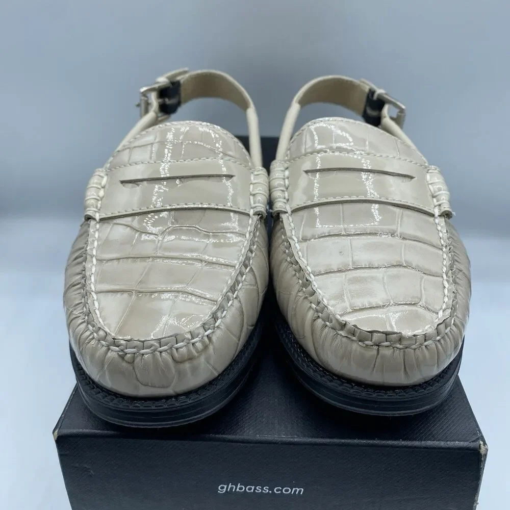 GH Bass Weejuns Whitney Slingback Shoes Womens 6.5M Croco Beige Grey Patent NWB